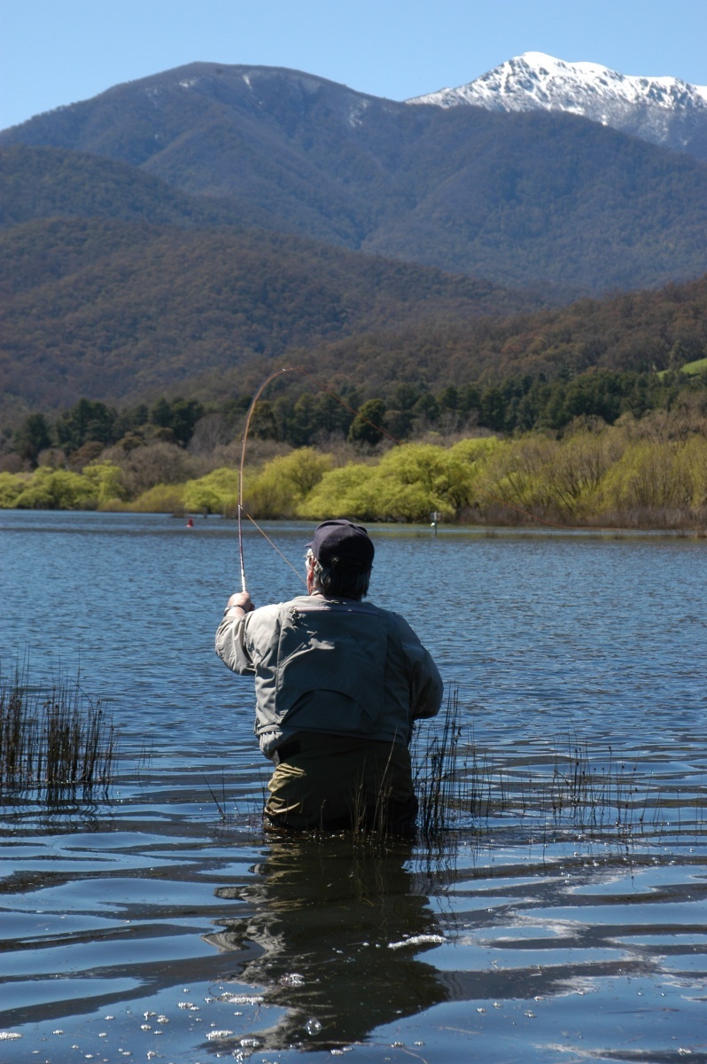 Geoff Lacey working the fly on the pondage at Mt Beauty.