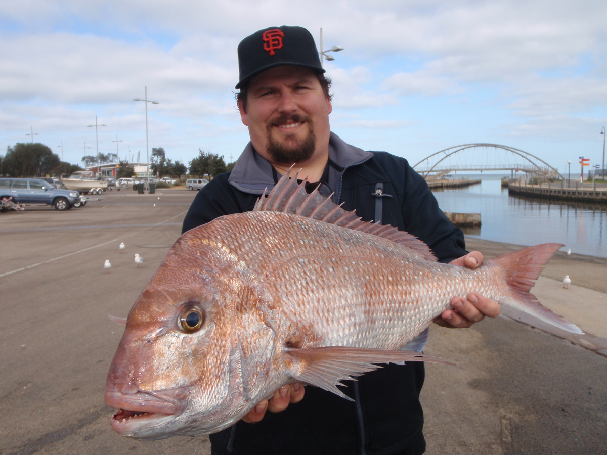 Alex Greer with a 4.1kg snapper caught off Frankston