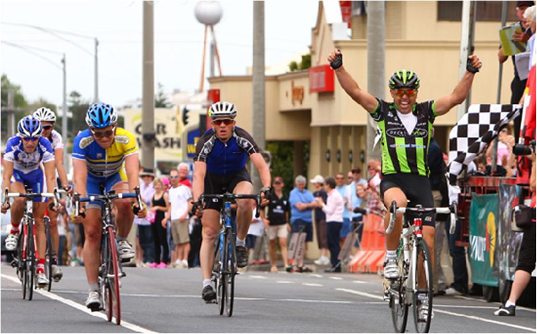 Bendigo’s Tim Decker celebrates an emotional grand race victory – at his 14th attempt. (Courtesy The Standard).