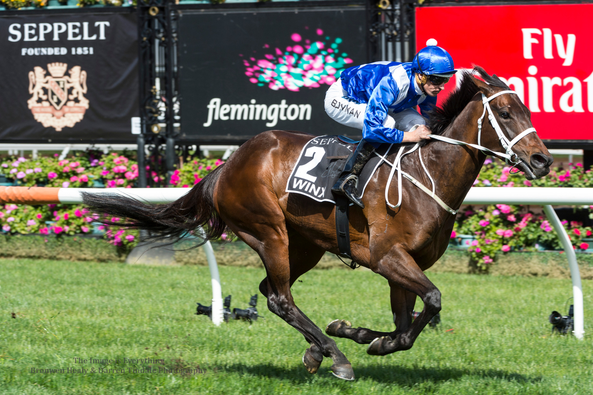Winx ridden by Hugh Bowman wins the Seppelt Turnbull Stakes (G1) at Flemington Racecourse. Pic: Darren Tindale / The Image is Everything.