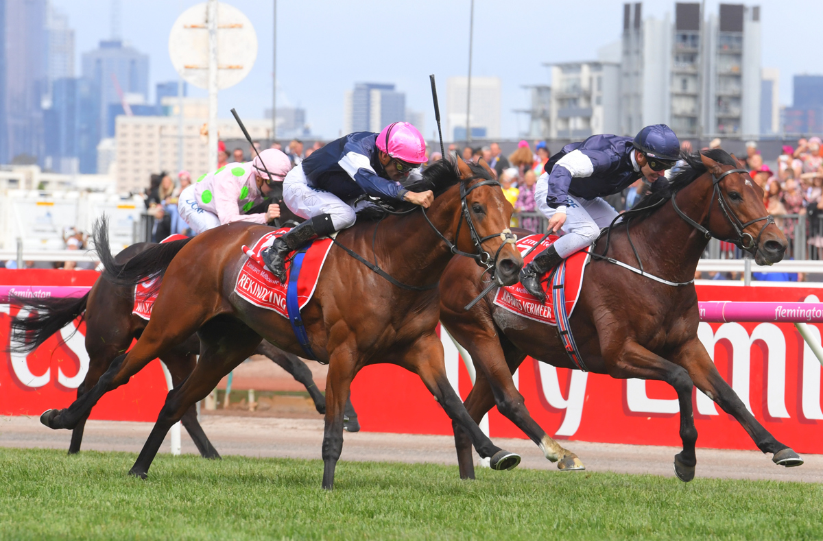 Corey Brown riding Rekindling  wins the Emirates Melbourne Cup Pic: Vince Caligiuri/Getty Images)