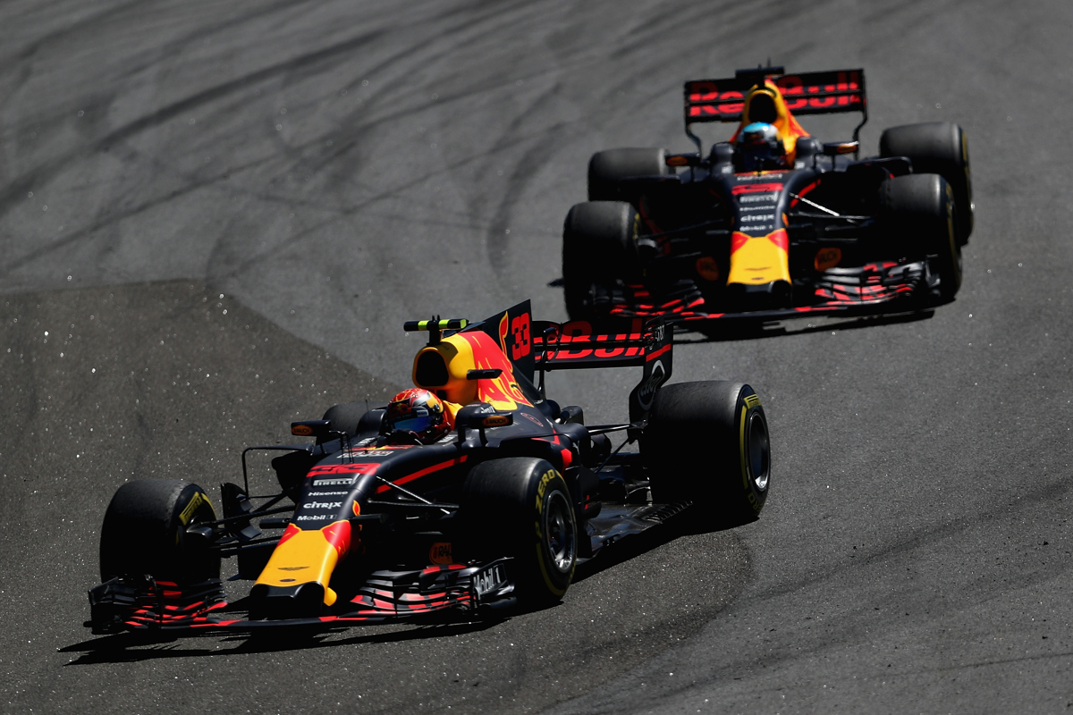 Max Verstappen  leads Daniel Ricciardo during the Formula One Grand Prix of Brazil. Pic: Dan Istitene/Getty Images