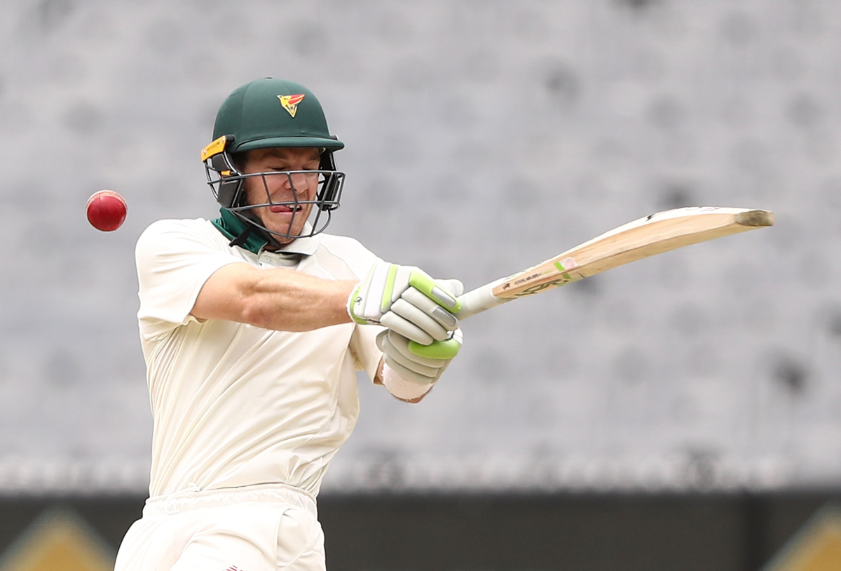 Tim Paine is struck by a delivery during the Sheffield Shield match between Victoria and Tasmania. Pic: Robert Cianflone/Getty Images