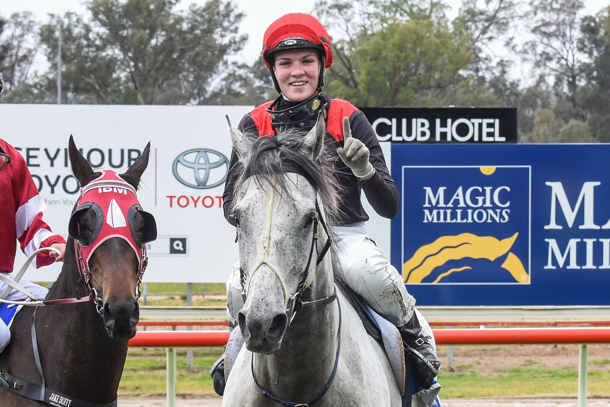 Tahlia Hope returns to the mounting yard on Dashing Declan. Pic: Brett Holburt/Racing Photos via Getty Images