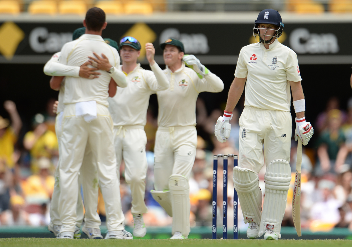 Joe Root of England leaves the field after being dismissed Pic: Philip Brown/Getty Images