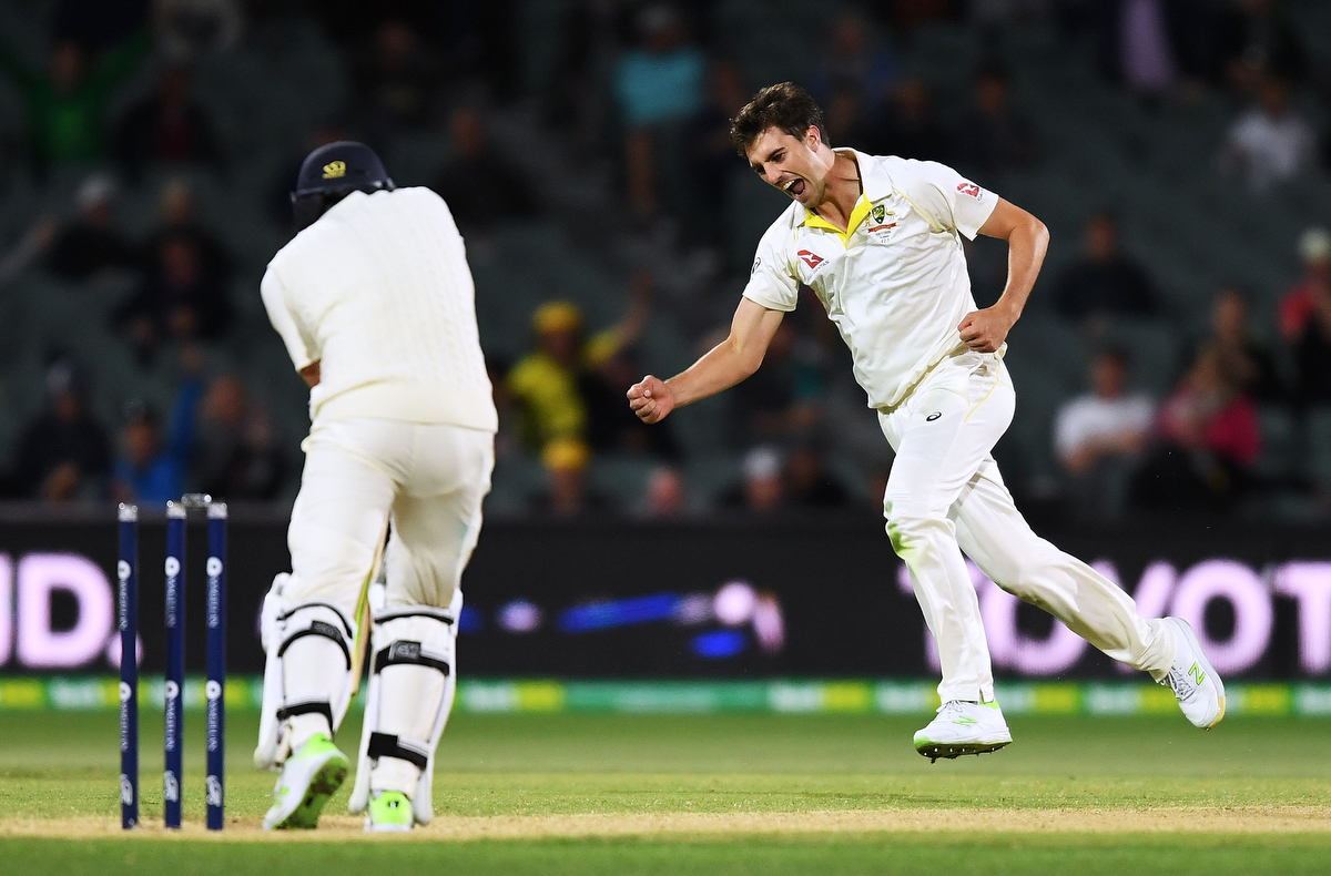 Pat Cummins celebrates after taking the wicket of Dawid Malan during the Second Test. Pic: Mark Brake - CA/Cricket Australia/Getty Images