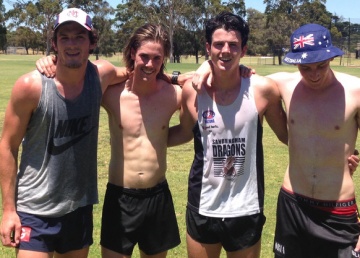 Angus Brayshaw (second from the right) with his brother and mates at Spring St Oval on Christmas Day, 2016