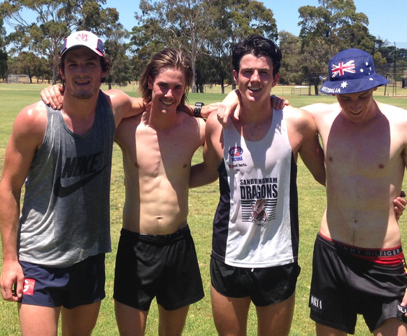 Angus Brayshaw (second from the right) with his brother and mates at Spring St Oval on Christmas Day, 2016