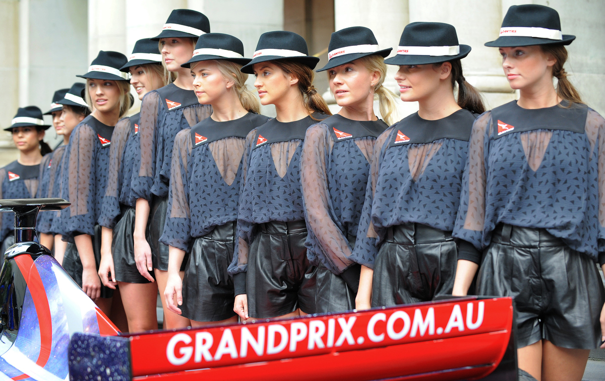 Grid girls from the Melbourne Grand Prix. Pic: WILLIAM WEST/AFP/Getty Images.