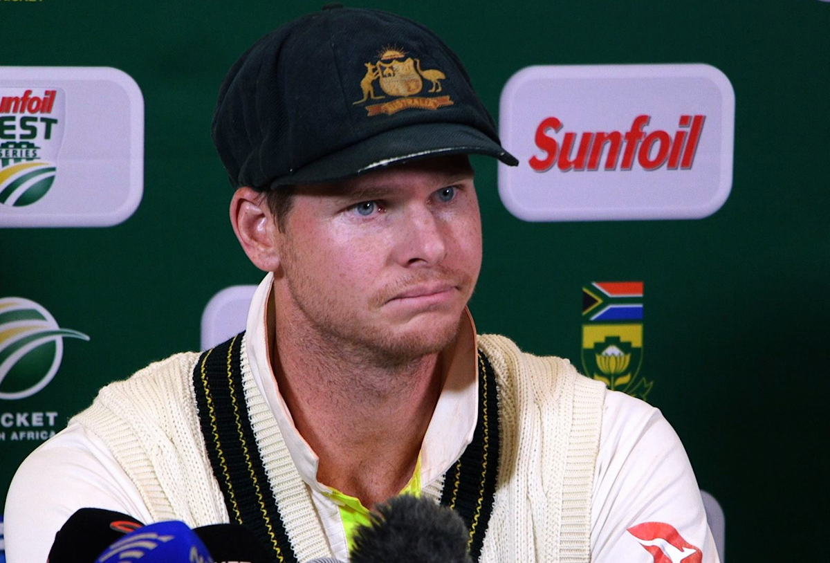 Steve Smith during the press conference. Pic: STR/AFP/Getty Images