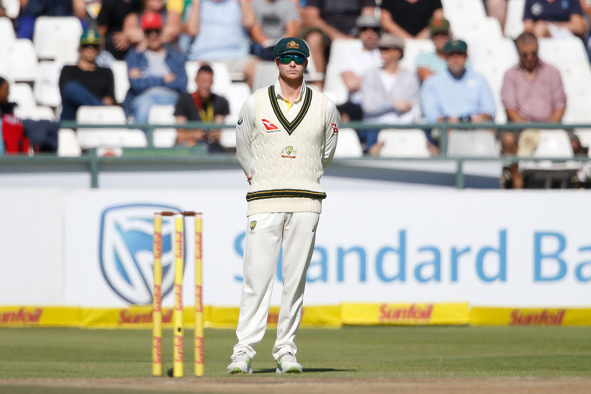 Steve Smith on the ground during Day 4 but no longer captain. Pic: GIANLUIGI GUERCIA/AFP/Getty Images