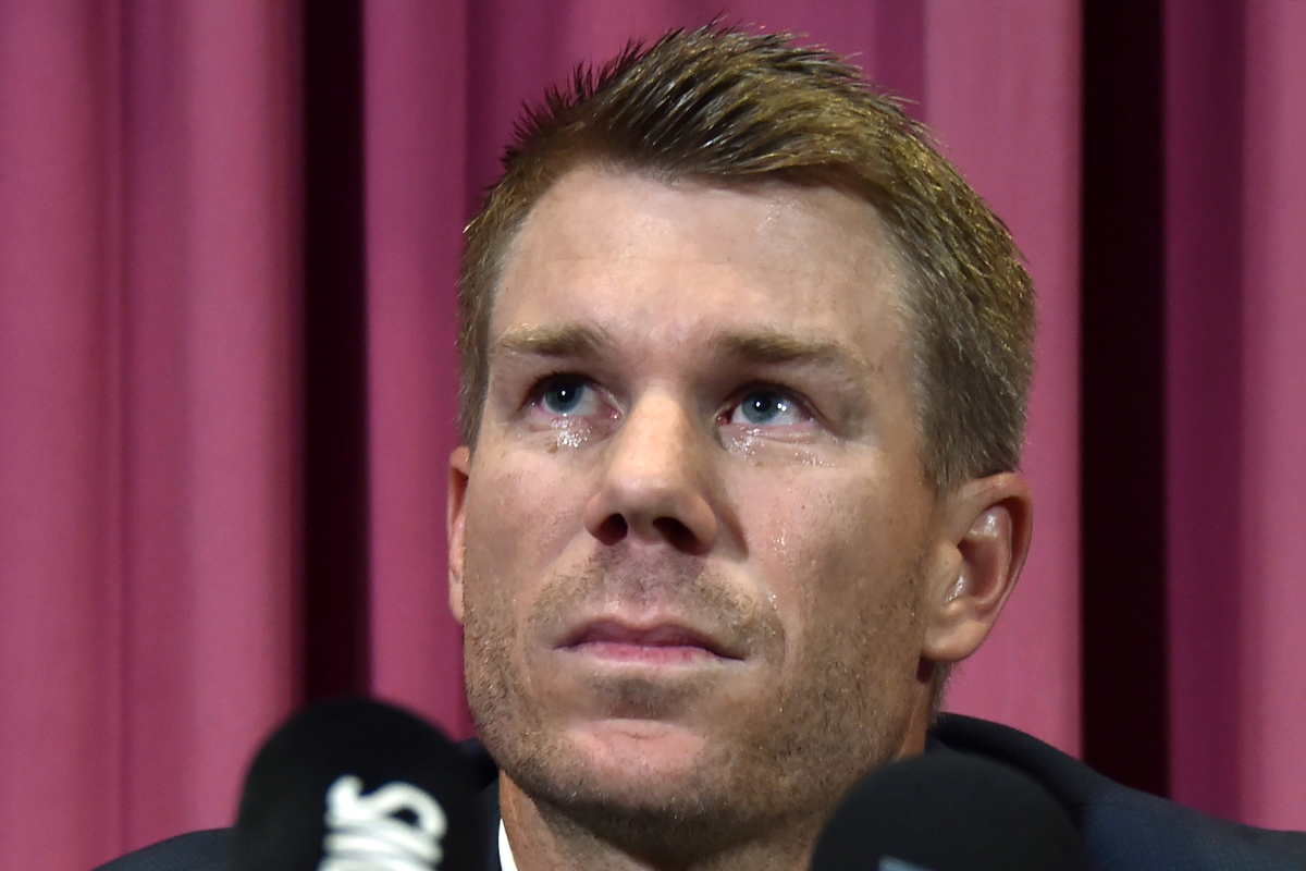 David Warner at his press conference. Pic:  PETER PARKS/AFP/Getty Images
