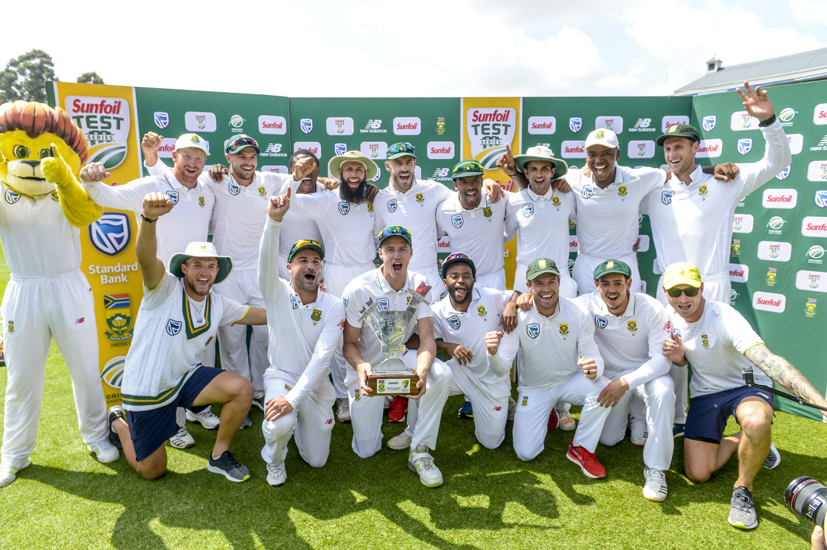 South Africa celebrate after winning the test and the series. Pic: Sydney Seshibedi/Gallo Images/Getty Images