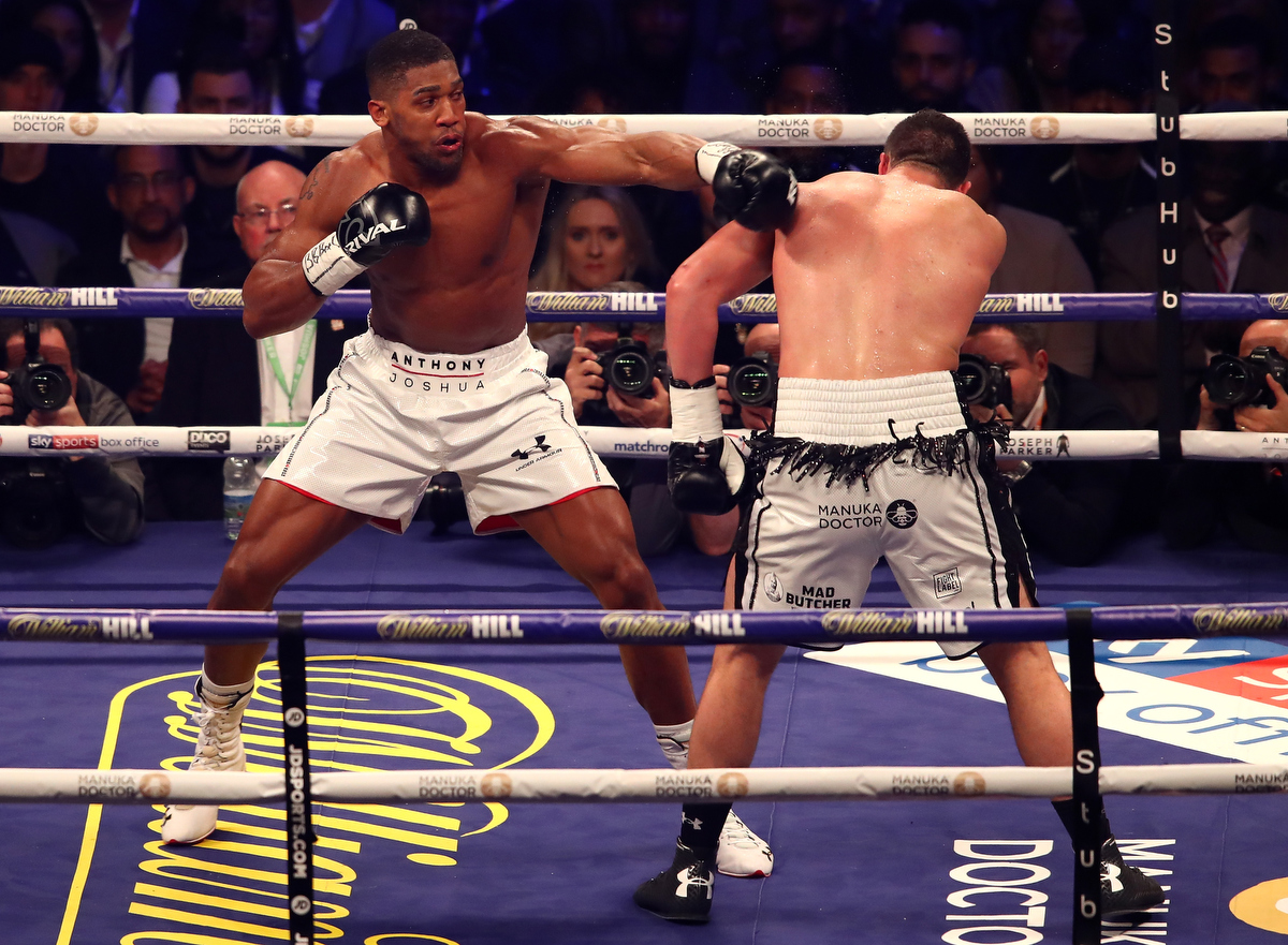 Anthony Joshua fights Joseph Parker during there WBA, IBF, WBO, IBO Heavyweight Championship title fight. Pic: Julian Finney/Getty Images