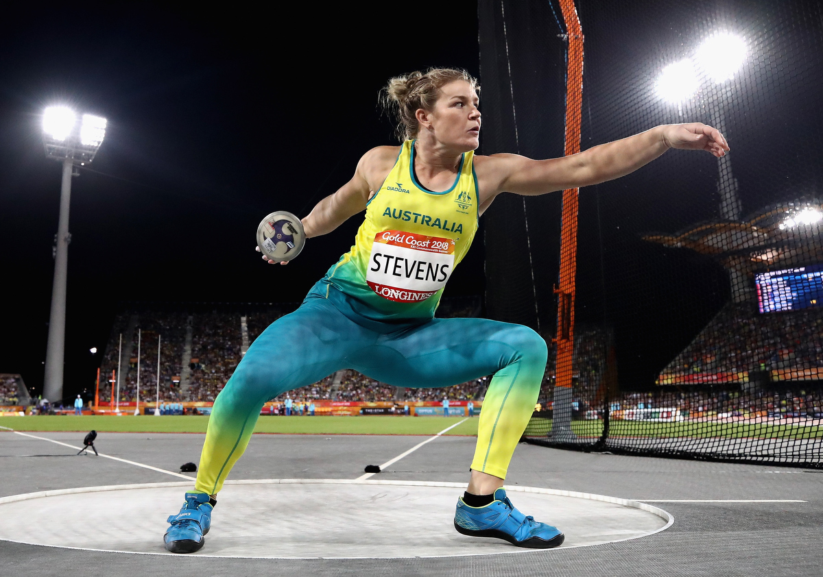 Dani Stevens on her way to gold in the Discus. Pic: Cameron Spencer/Getty Images