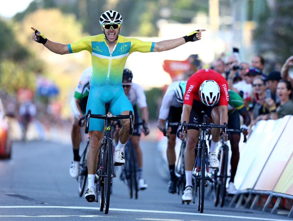 Steele Von Hoff crosses the finish line in the road race. Pic: Michael Dodge/Getty Images