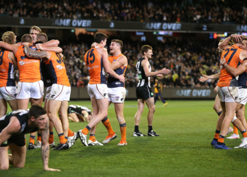 GWS celebrate their victory over Collingwood