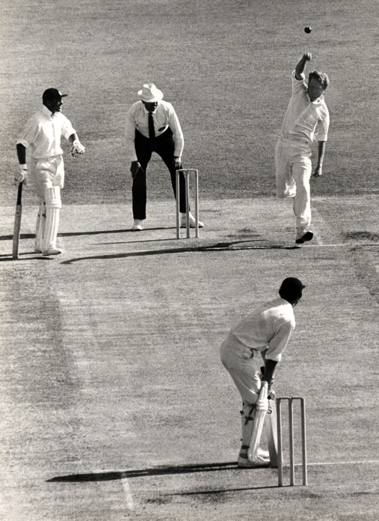 BRISBANE 1970: Thomson to Brian Luckhurst. It was the first ball of the 1970-71 Ashes series and was mistakenly “called” by umpire Lou Rowan... the “Frog” had already released the ball and his front foot had not landed. Bruce Postle archives